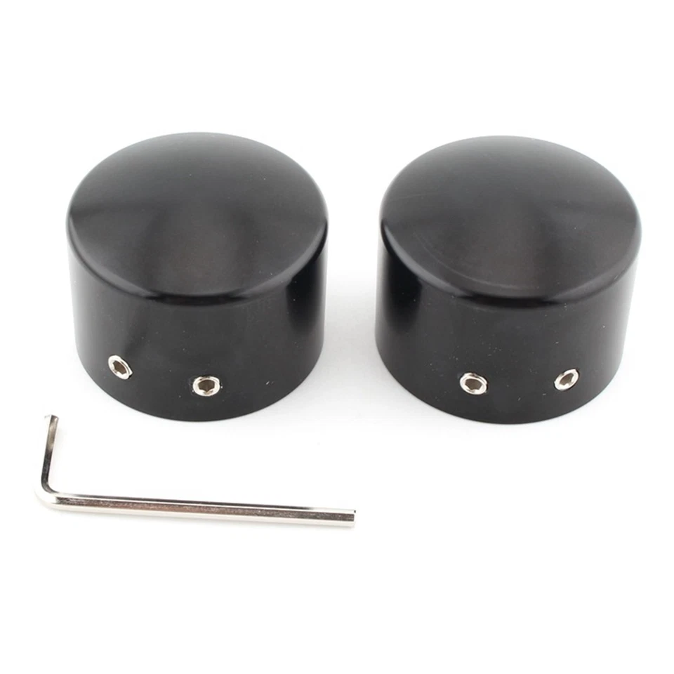 2x Cubierta de tuerca de rueda delantera negra para Harley Sportster Road Glide Fat Boy Road King Foto 2 de 4