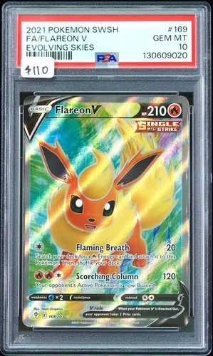 2021 Flareon V #169 Evolving Skies PSA 10 Pokemon Card