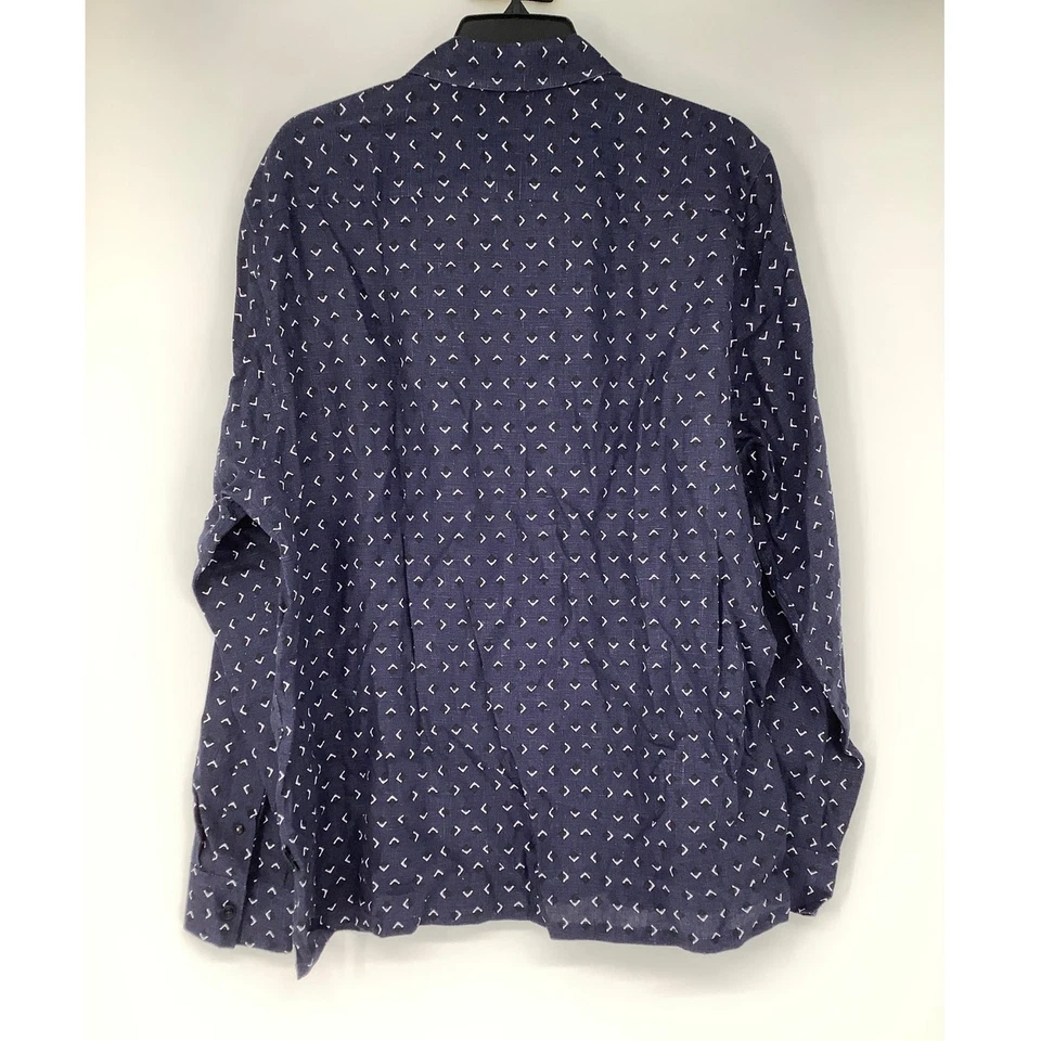 Camisa Ted Baker 5/XL Azul Arnel Geo Estampado Lino Abotonada Manga Larga H11-15 Foto 3 de 4
