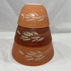 Set of 3 Vintage Pyrex Autumn Harvest Wheat Mixing Bowls #401, 402, 403. Nesting