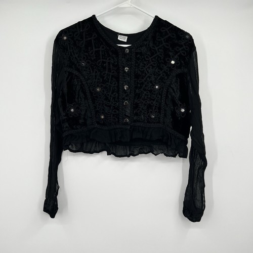 VTG Boho Hippie Fairy Goth Whimsical Velvet Button Jacket Embroidery Sheer - Picture 2 of 12