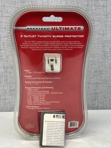 Nexxtech Ultimate 2 Outlet TV/HDTV Surge Protector Coaxial Connections For Cable - Imagen 3 de 8