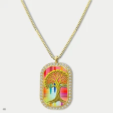 New Colorful Tree of Life Pendant Necklace Chain Picture Dog Tag Chain Gift Desi