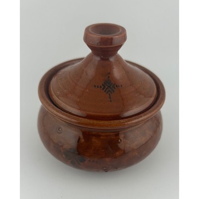 Vintage Handmade Ceramic Small Tagine Pot Decorative Dish with Lid Brown