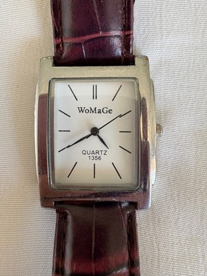 WoMaGe Quartz 1356 Rectangular Men s Dress Watch-Brown Strap Vintage
