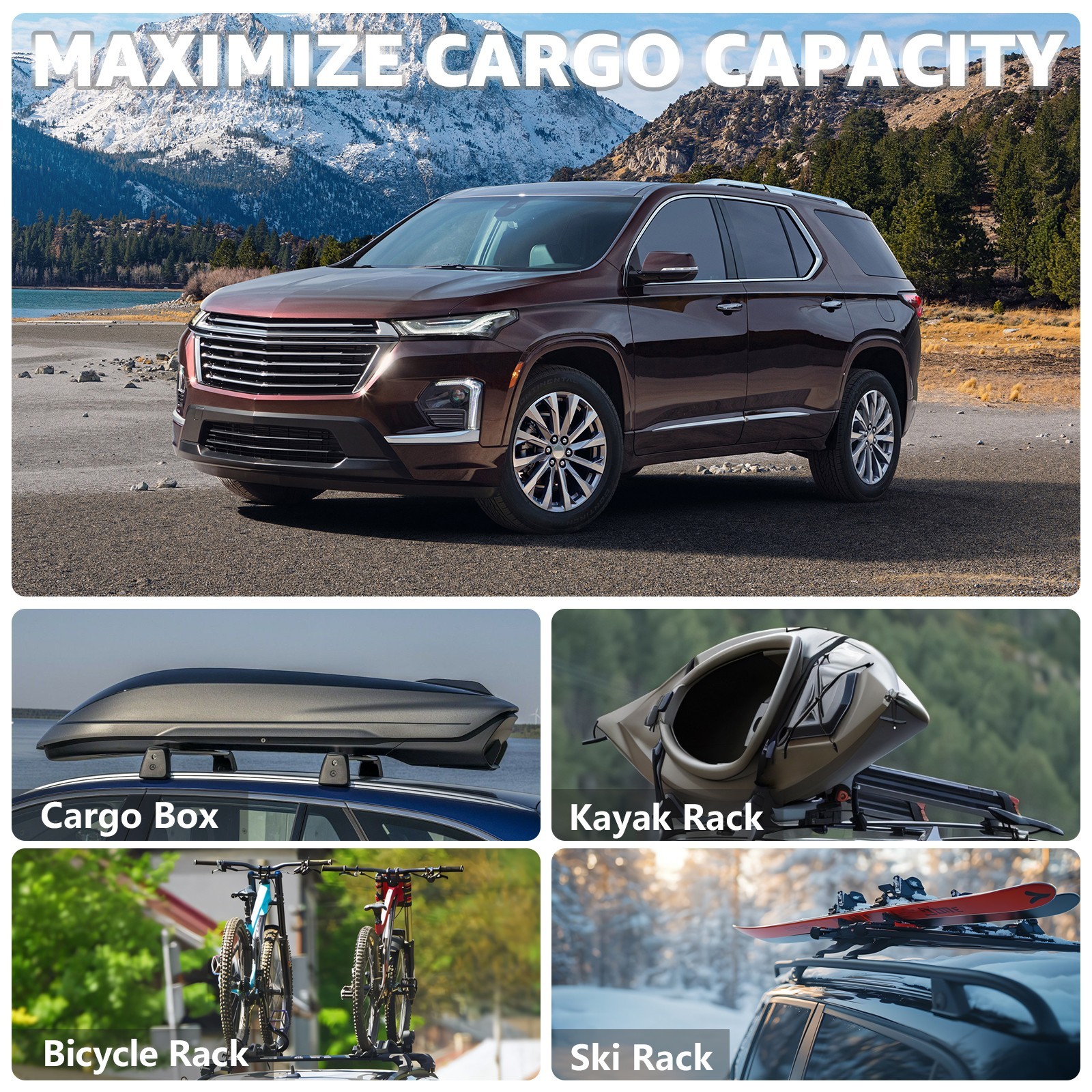 Roof Rack Cross Bars for Chevrolet Chevy Traverse 2022-2026, Anti-Theft Lock Bar