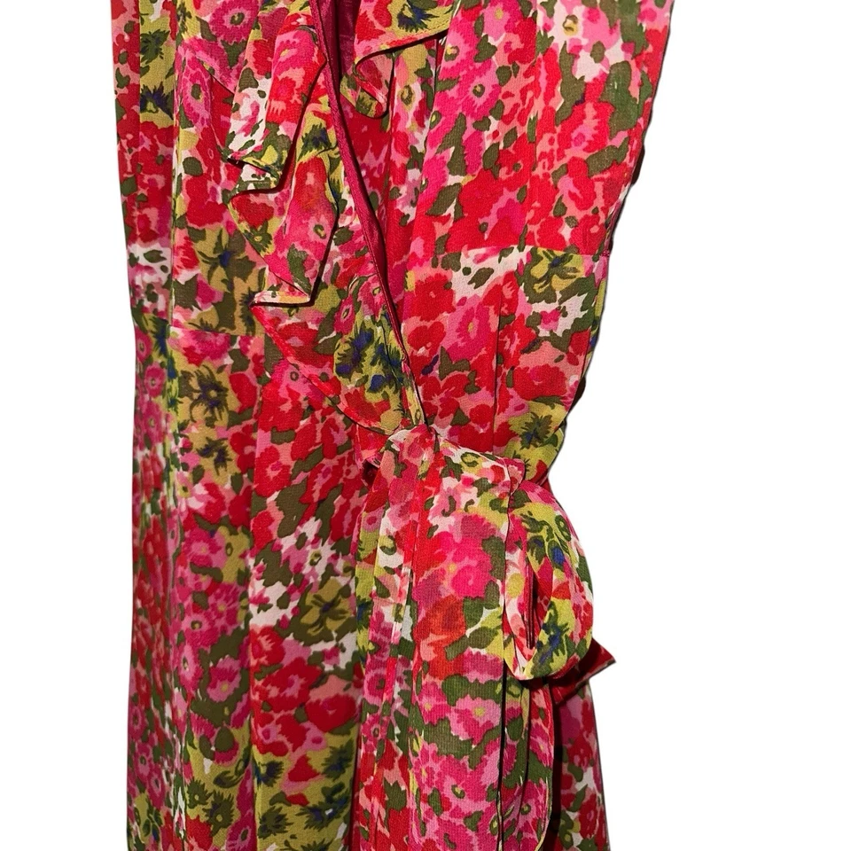 Vestido Ralph Lauren Exclusivo Envolvente de Seda Para Mujer 8 Rosa Floral Volantes Midi Hada Foto 4 de 4