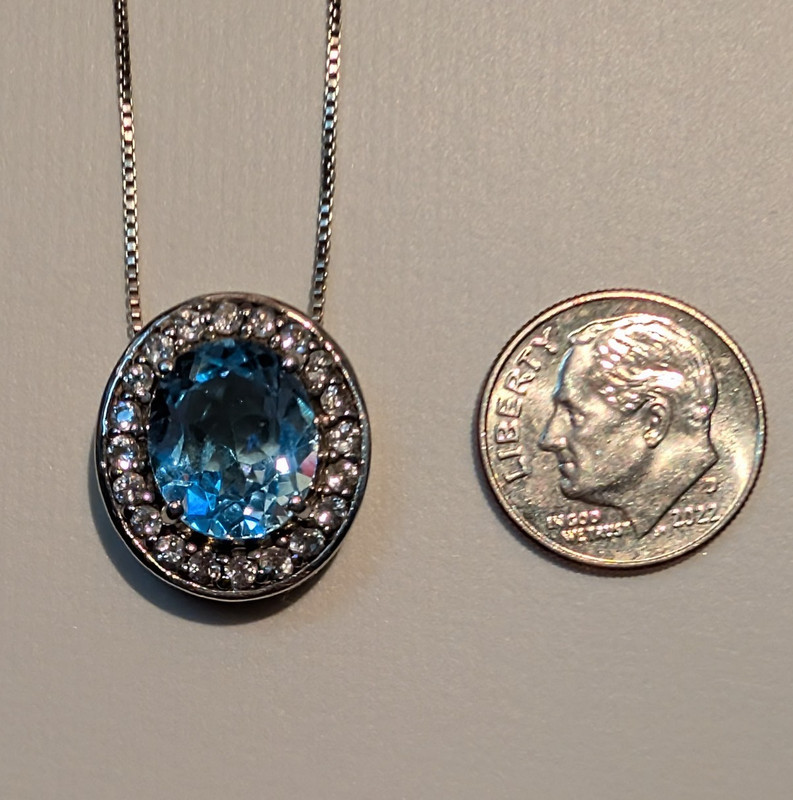 Blue & White Topaz Slide Pendant Necklace in Sterling Silver 18" Halo Design