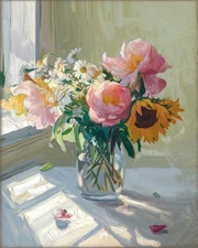 Bouquet of Flowers in Glass Vase | Impressionist Still Life Art Print Museum Art