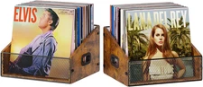 2-PK Vinyl Record Storage Crate - LP Record Holder with Handles (RUSTIC BROWN)