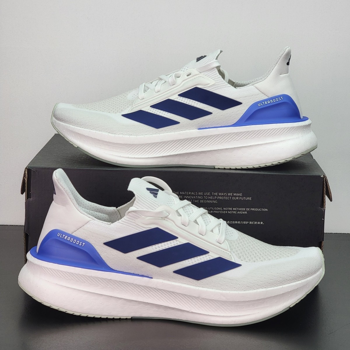 Adidas Ultraboost Men's Size 9.5 Running Shoes White Blue Athletic Sneakers