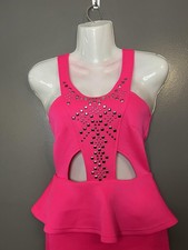 Charlotte Russe Dress Womens XS Pink Cutout Peplum Studded Bodycon Mini Tank