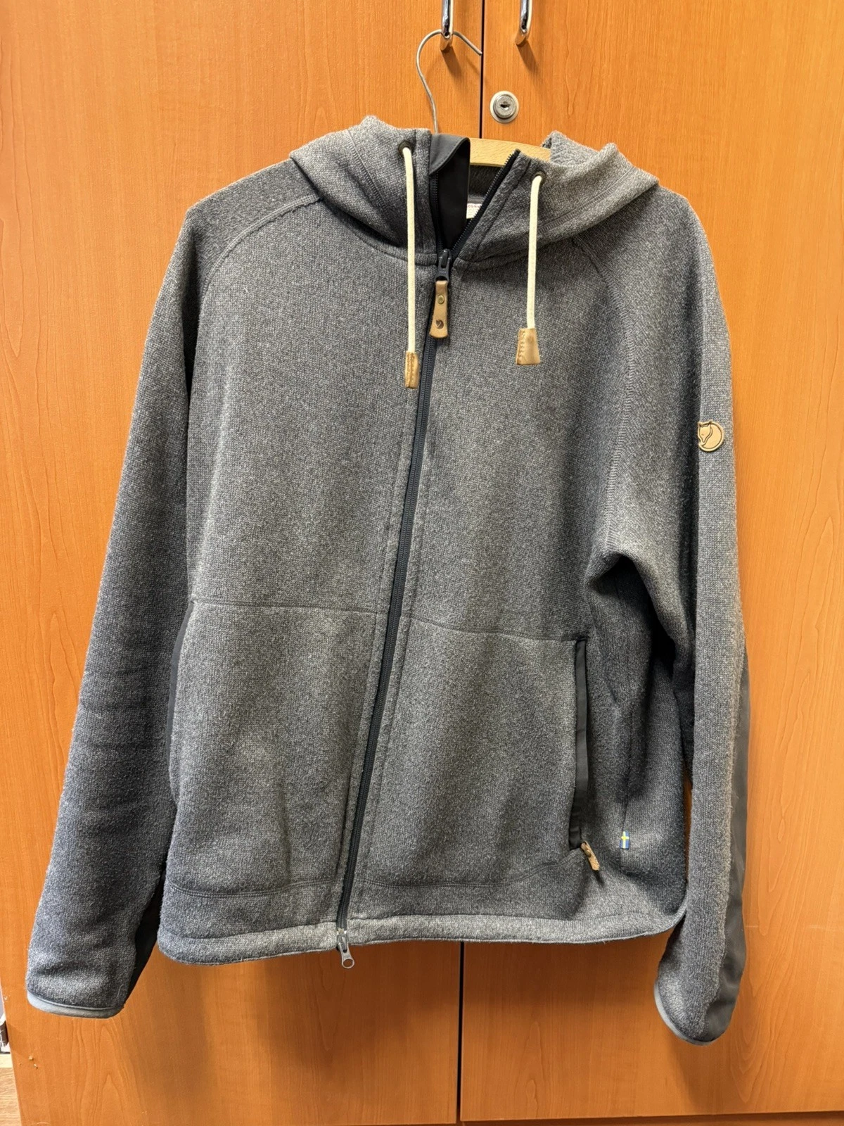 Fjallraven Ovik Fleece Hoodie Jacket Grey Full Zip Hiking Mens Large