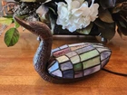 Vintage 9" Tiffany Style Stained Glass & Metal Duck Table Lamp Night Light