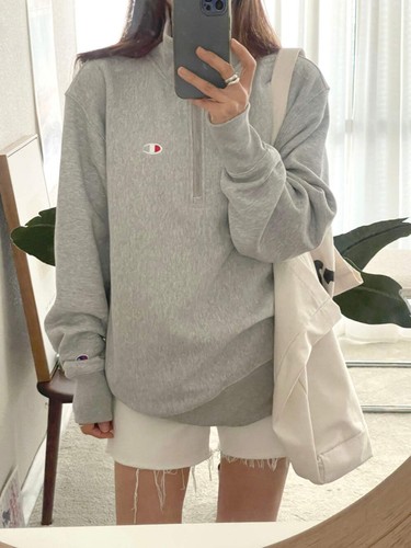 Champion Men's Reverse Weave Quarter Zip Embroidered C Logo Sweatshirt Oxford Gr - Foto 3 di 13