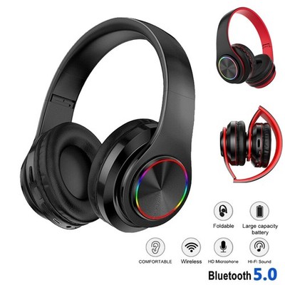 Bluetooth Headphone Wireless Foldable RGB Light up Over Ear Stereo Bass Headset
