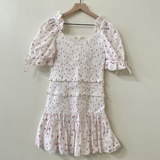 LoveShackFancy Tina Puff Sleeve Mini Dress In Whisper Floral Print Women's M