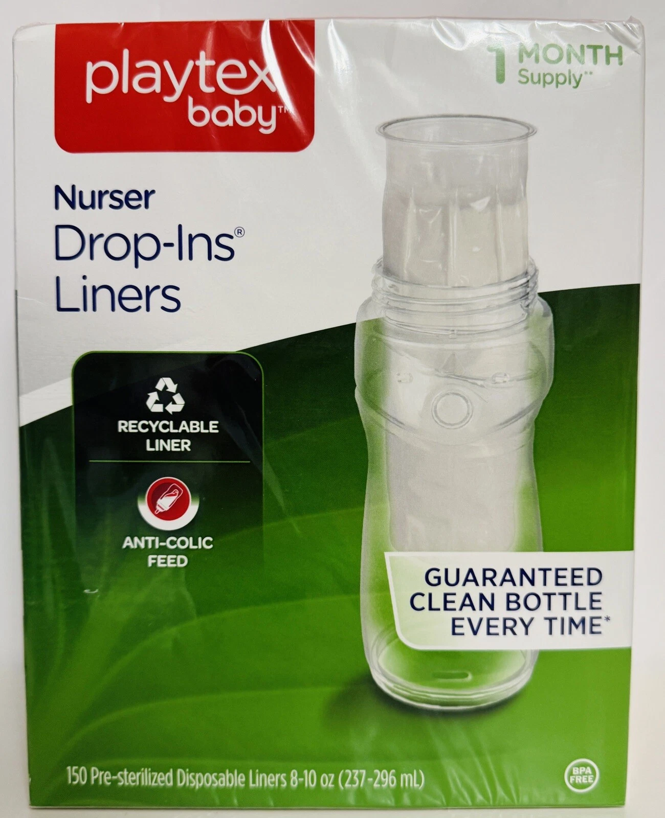 Playtex Baby Drop-Ins 150 Pre Sterilized Disposable Bottle Liners 8-10oz New