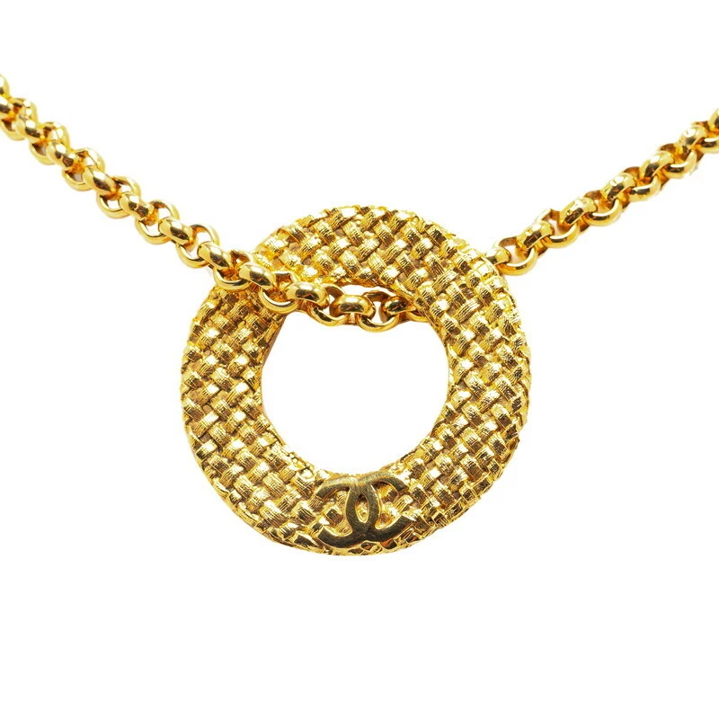 Collana CHANEL Vintage Intrecciata Marca Coco Catena Cerchio Ciondolo Oro Donna