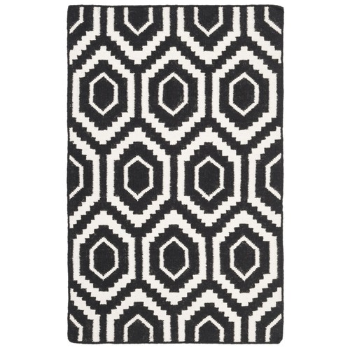 SAFAVIEH Dhurries DHU556L Handwoven Black / Ivory Rug - Picture 8 of 25