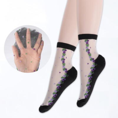 5pairs Women Floral Transparent Elastic Ankle Socks Ultra Thin Breathable Summer