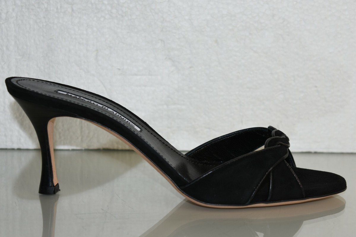 Sandales Mules Manolo Blahnik MONET Noir Daim - Taille 39 EU - Talons Hauts - Neuf Avec Boîte