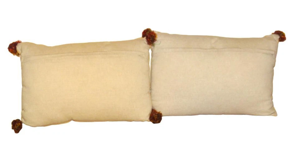 2 Burlap Jingle Bell Lumbar Throw Pillow Rustic Christmas Decor 19"x13" Beaded - Image 2 of 4