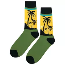 NWT Palm Tree Sunset Dress Socks Novelty Men 8-12 Multicolor Crazy Fun Sockfly