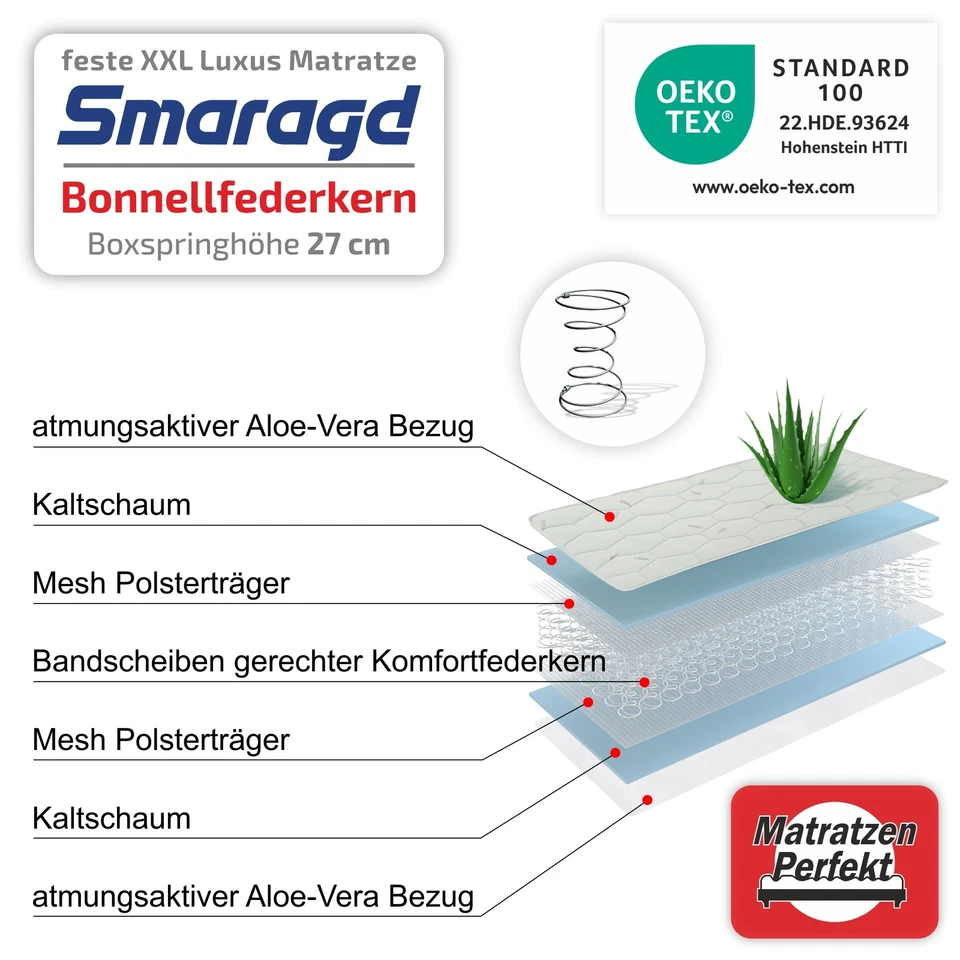 Bonnellfederken Matratze Smaragd H4 Fest orthopädisch Luxushöhe 27cm - Bild 2 von 4