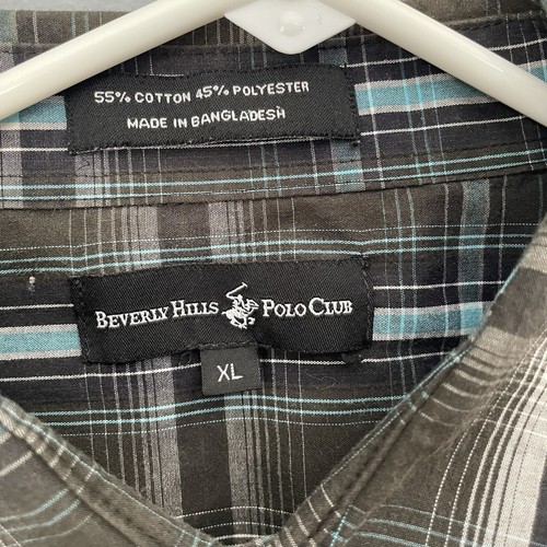 Beverly Hills Polo Club Button Up Shirt Mens XLarge XL Blue Green Black Plaid - Picture 4 of 11