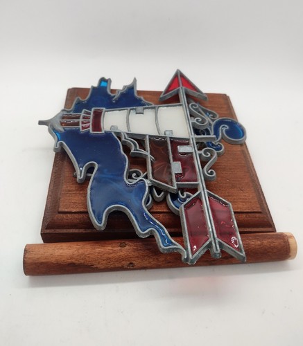 Handmade Stained Glass Lighthouse Weathervane Patriotic Vintage Moveable - Picture 6 of 7