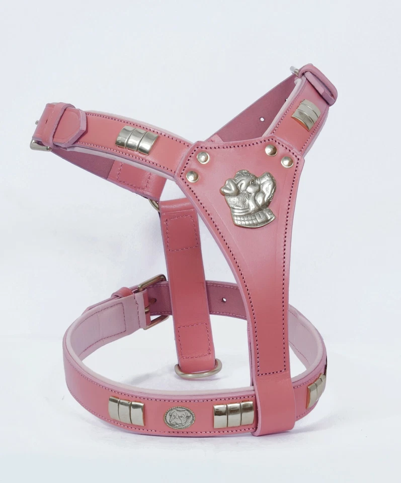 DOG LEATHER HARNESS STAFFY  MOTIFF FULLY PADDED CHROME FITTING IN 6 COLOUR - Image 4 of 4