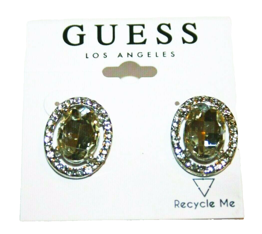 Guess Oval Big Rhinestone earrings New NWT Silver | eBay