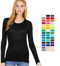 Women's Premium Basic Long Sleeve Round Crew Neck T Shirt Top Warm Soft