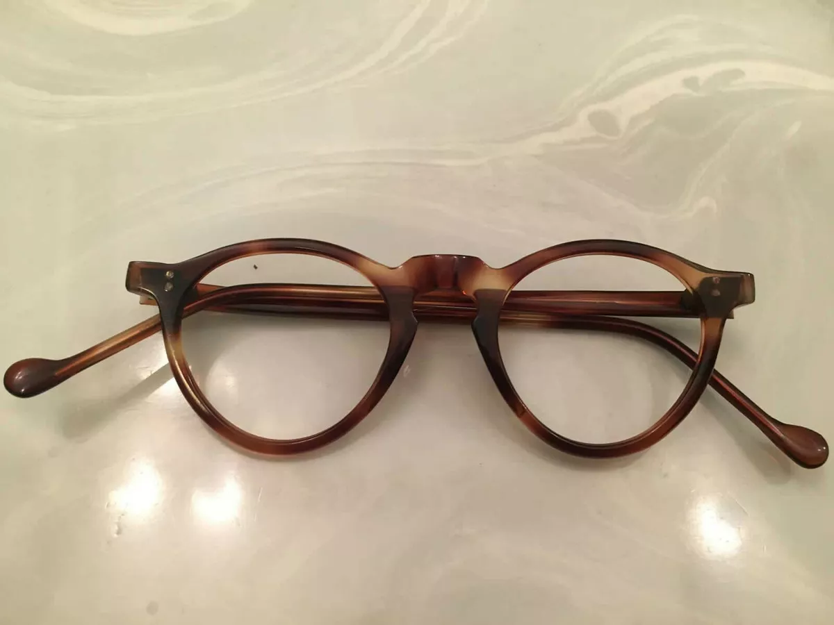 Vintage Round Panto 1950 French Eye Glasses Tortoise Brown Lunettes 51