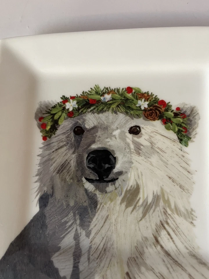Two Can Art PPD Arctic Snow Polar Bear Appetizer Plate Fine Bone China 6” Square - Image 3 of 4
