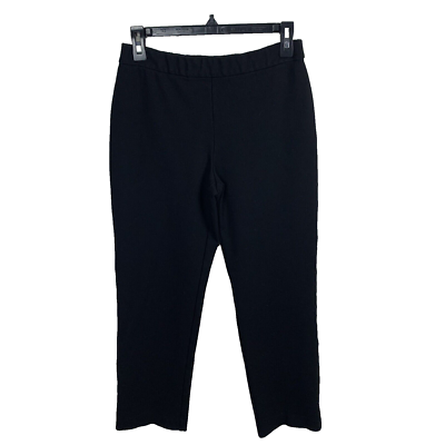 Susan Graver Petite Ponte Knit Straight-Leg Pull-On Pants Black