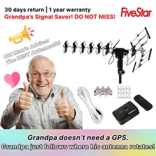 200 MILES TV ANTENNA OUTDOOR MOTORIZED AMPLIFIED SPLITTER 360 ROTATION for 5 TV