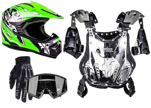 Youth Kids Chest Protector Helmet Green Gloves Goggles Child Combo DOT ATV UTV - Picture 14 of 17