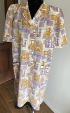 Vintage Edith Italy Dress Mod Lavender Mustard Polyester 42 US M/L Shoulder Pads