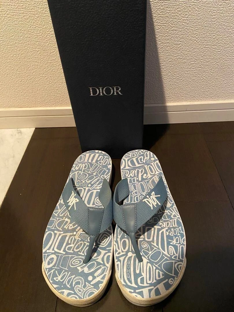 Dior Logo String Plage Sandales Plates Mules Chaussures Homme Taille 43 Bleu Véritable OCCASION