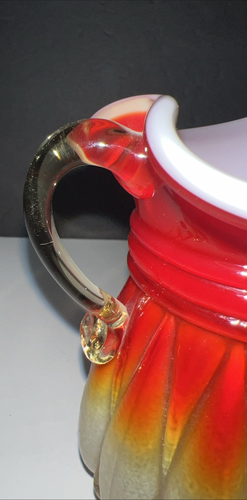 Vintage Glass Mini Pitcher Vase - Hombre Red Orange Yellow 5" Tall - Picture 6 of 11