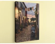 Italian Alley Canvas Handcrafted Sunset European Cobblestone Street Art
