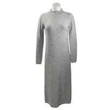 MNG Mango Heather Gray Long Sleeve Mock Neck Knit Shift Midi Sweater Dress Sz S