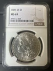 1884-O New Orleans Morgan Silver Dollar NGC MS 63