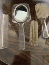 VTG  4 pieceAcrylic Vanity Set: Comb, Brush, Mirror, and Clothes Brush