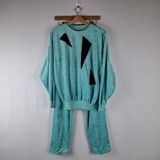 80er Vintage Trainingsanzug Aqua Blau Velour Frottee Oversized UK 10 12 14 RefI