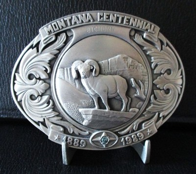 スラッシュメタル〇BELLZLLEB／ベルゼルブ 90年2nd 1989 MONTANA Centennial BIGHORN Sheep Belt Buckle w/ Sapphire Lt
