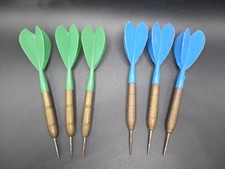 2 Vintage Sets Of Brass Darts - Green And Blue Flights
