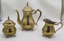Vintage Brass 3 Piece Tea or Coffee Set with Creamer and Sugar Bowl